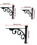 Heavy Duty Shelf Brackets With Hooks Pair Of Rock Solid Black Floating Wall Supports Rust Proof Aluminum Alloy with measurements.