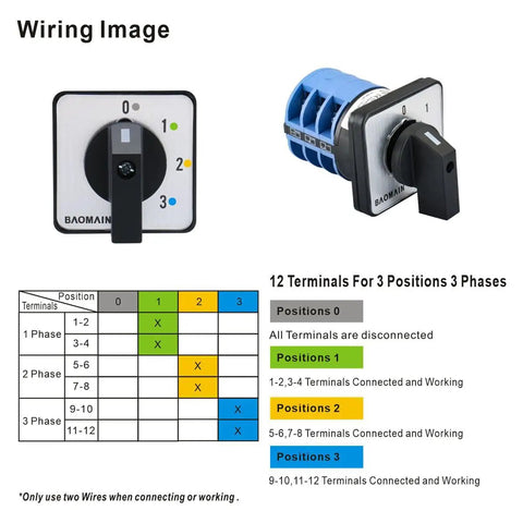 Heavy Duty 40A 660V 4-Position 3-Phase Rotary Cam Switch With 12 Terminals wiring diagram