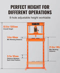 Beast 12 Ton Hydraulic Shop Press With H Frame, 4 Position Adjustable Height And Movable Plates, shown with measurements