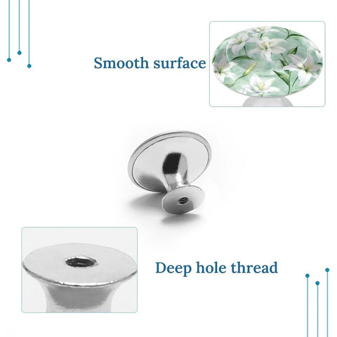 White Lily Flower Cabinet Knobs 2 Pack Pull Handles smooth surface and deep hole thread shown