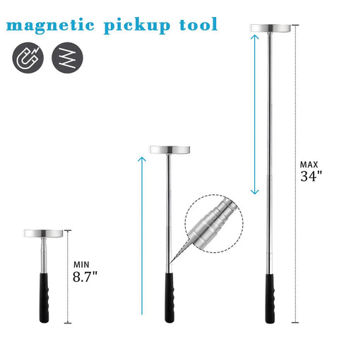 Telescoping Magnetic Pickup Tool With 35 Pound Pull, Retractable 8.6 To 33 Inches, Ergonomic Rubber Grip, Strong Magnet For Nails, Screws, Metal Parts Pickup, Handy Long Reach Magnetic Sweeper