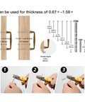 Installation guide for 10 Pack Antique Brass Cabinet Pulls with 3 Inch Hole Center, showing suitable thickness and screw sizes.
