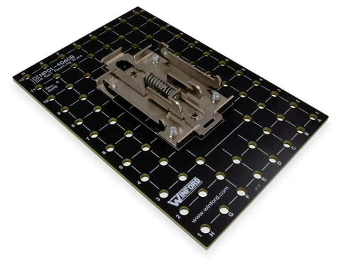 Rack Ready DIN Rail Universal Mounting Plate 4 Inch By 6 Inch With 68 Pre Drilled Holes Clips Onto 35 mm Rail Steel Bracket RoHS Compliant