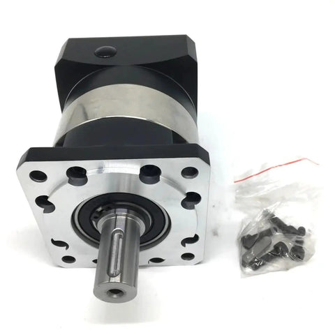 Nema 23 Planetary Gear Reducer And Worm Gearbox for 200 Watt 400 Watt Servo Motors with 6.35mm Input Shaft and mounting hardware.