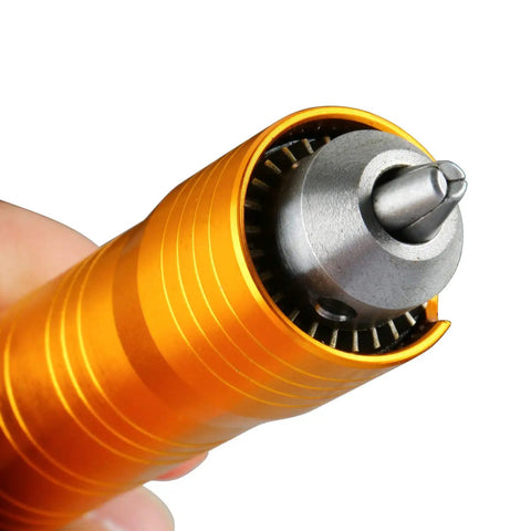 Close-up of Badass 780W Flexible Shaft Hanging Grinder With Integrated Foot Pedal 25000 RPM Variable Speed metal chuck.