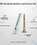 Heavy Duty M5 Drywall Anchors And Screws Kit For Hollow Walls Carbon Steel Wall Anchor Set with zinc-plated finish
