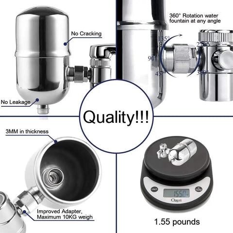 Stainless Steel Faucet Water Filter That Reduces Chlorine For Real Clean Taste, Boosts Flow With Ultra Adsorptive Material, Easy Install Fits Standard Faucets, Not For TDS Reduction, High Capacity Filtration