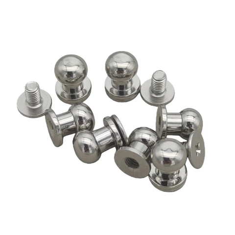 Top Shelf Built Tough Solid Brass Button Studs And Chicago Screws Includes 12 Sets Of 6Mm Round Head Leather Rivets Killer For Belt Wallet Repairs And Custom Crafts Shiny Silver Hardware Kit with shiny silver hardware studs.