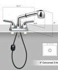Laundry Room Sink Faucet With Pull Out Sprayer 4 Inch Centerset 3 Hole Install Chrome Finish Non Metallic Body diagram