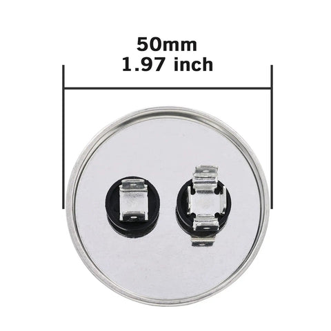 Top view of Beefy 45 MFD Run Start Capacitor For AC Units Fans And Pool Pumps 370 440 450 VAC CBB65 Round Canister