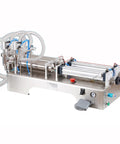 Automatic Pneumatic Liquid Filler Machine Horizontal Bottle Dosing Station Stainless Steel Frame side view.