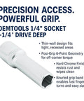 One Quarter Inch SAE Deep Socket Six Point Thin Wall With Hard Chrome Finish showing knurled grip and precision design