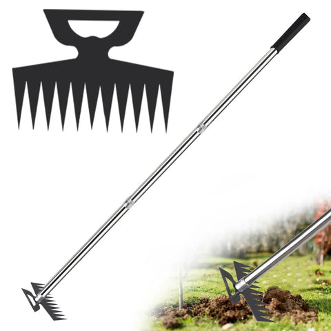 2-In-1 Weed Puller And Rake Tool For Weeding Dandelions And Grass, Back-Saving Handy Hand Tiller And Uprooter With Durable One-Piece Design