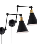 Two Light Dimmable Industrial Wall Sconce With On Off Switch Edison Vintage Style Swing Arm Lamp Bronze Head And Black Lampshade
