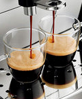 Close-up of All In One Bean To Cup Coffee Maker With Built In Grinder 15 Bar Pressure Auto Espresso Machine brewing two coffees