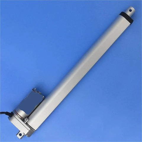Built Rock Solid 500 Mm 24V Electric Linear Actuator Heavy Duty Push Rod Motor mounted against blue background.