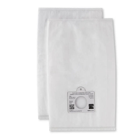 Style Q HEPA Vacuum Bags For Canister Vacuums, 2 Pack, white bags with easy install opening, anti-mess design visible