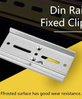 Close-up of Din Rail Fixed Clamp Clip For 35mm Relay Mounting Beefy Aluminum Alloy Bracket with frosted surface