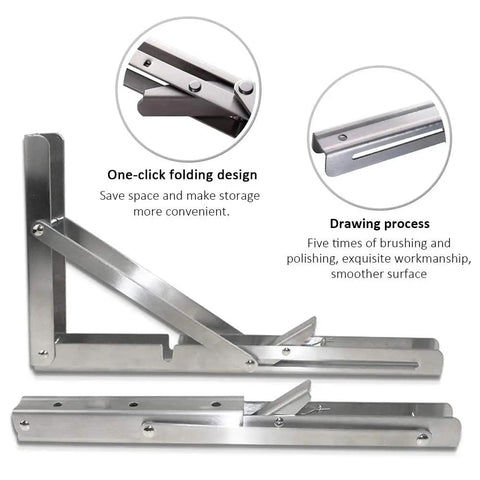 Beefy 14 Inch Folding Shelf Brackets Stainless Steel Collapsible Bracket For Bench Or Table with detailed design features