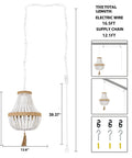 Boho Wood Beaded Pendant Light With E12 Ball Bulbs Farmhouse Chandelier dimensions and installation details.