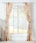 Buttercup Floral Curtain Panel Set, 42W X 84L Inches Each, Lined, Two Panels With Tiebacks, installed on window