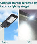 JUDYSSY 360W Solar Street Lights Outdoor with automatic day charging and night lighting for enhanced security.