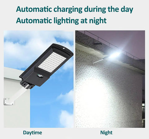 JUDYSSY 360W Solar Street Lights Outdoor with automatic day charging and night lighting for enhanced security.