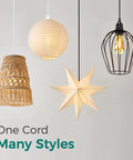 Trusted Plug And Play Pendant Cord For Hanging Paper Lanterns And Instant Room Glow Ups Featuring A Clean White Sleeve And Simple Toggle Switch For Effortless Ceiling Lighting Setups with various hanging lamps.