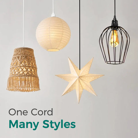 Trusted Plug And Play Pendant Cord For Hanging Paper Lanterns And Instant Room Glow Ups Featuring A Clean White Sleeve And Simple Toggle Switch For Effortless Ceiling Lighting Setups with various hanging lamps.