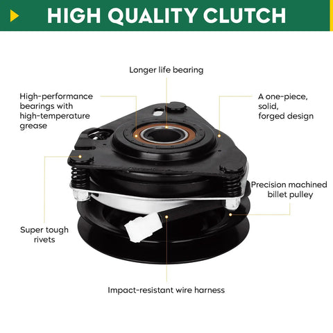 PTO Clutch Replacement For Husqvarna Craftsman Jonsered Ferris Dixie Chopper Ogura One And One Eighth Inch Shaft Fits 48 Inch And 54 Inch Decks GT2254 GT48XLS GT52XLS GTH2548 GTH2654 GTH250 GT54LS black PTO clutch with bearing and wire harness