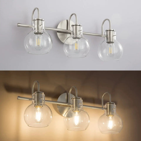 Brushed Nickel Vanity Light Fixtures Over Mirror With Glass Shade Modern Wall Sconce 3 Light Bath Bar Easy Install Over Mirror Bathroom Lighting Sleek Contemporary Glass Shade Durable Stainless Steel