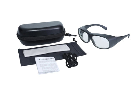 Built Tough Laser Protection Goggles Offering Ridiculous OD6 Plus Shielding For 2940 Nm Erbium Medical Lasers with carrying case and microfiber cloth.