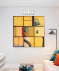 Three Light Brushed Nickel Chandelier With Frosted Seeded Glass for modern living room with colorful art and white sofa
