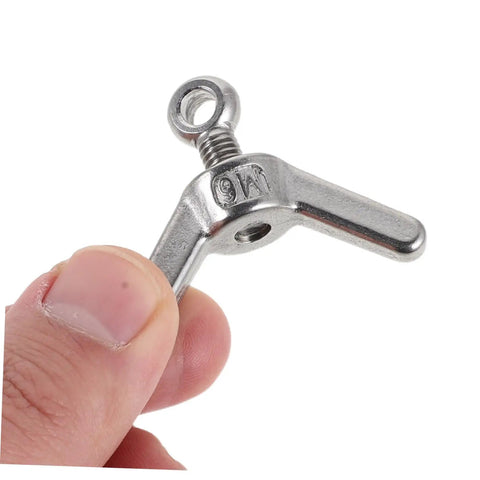 Close-up of a piece from the Six Piece Stainless Flange Bolt Fasteners Kit With Hole Hand Tightened Wing Screws