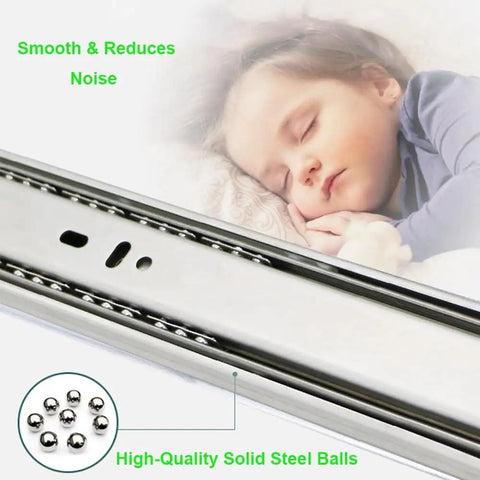 22 Inch Full Extension Ball Bearing Drawer Slides Set with smooth operation and high-quality solid steel balls for noise reduction