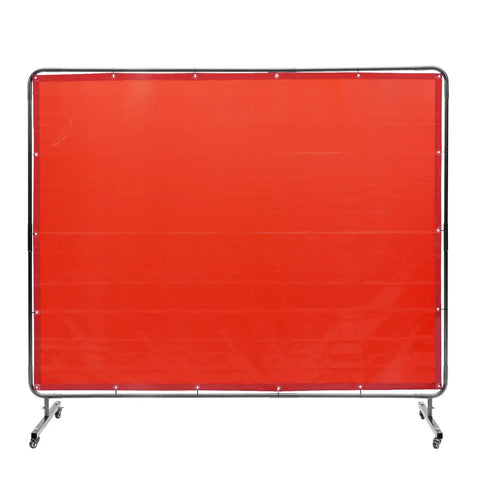 Heavy Duty Welding Curtain With Steel Frame, 6 X 8 Ft Flame Resistant Vinyl Screen On Smooth Rolling Locking Casters, Pro Grade Mobile Spark Shield For Shops And Garages In Bold Red