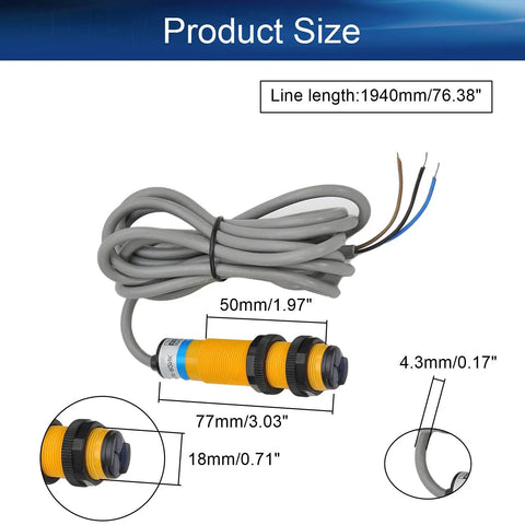 Specular Reflection Photoelectric Sensor Switch 2M Detection Distance NPN NO 3 Wire DC Output E3F-R2NK with cable measurements