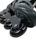Close-up of inline skate wheels similar to 64mm LED Inline Luggage Wheels With Bearings Two Pack For Skate Ripstik Style Suitcases Self Powered Lit Up Wheels No Batteries Required Durable Black.