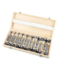 Sweet Setup 16 Piece Forstner Drill Bit Set Nailed It Precision Hole Cutters in durable timber case for woodworking tasks.