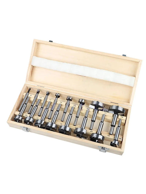 Sweet Setup 16 Piece Forstner Drill Bit Set Nailed It Precision Hole Cutters in durable timber case for woodworking tasks.