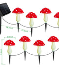 8 Pack Red Mushroom Solar Lights For Outdoor Garden Decor With 8 Lighting Modes, solar panel and realistic mushrooms layout