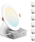 6 Pack 6 Inch Led Recessed Ceiling Lights Ultra Thin Slim Profile Selectable 5Cct Warm Cool White fixture with adjustable housing.