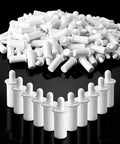 120 Pcs Spring Loaded Plantation Shutter Repair Pins With Heavy Duty Design For A Hella Easy Diy Window Blind Fix That Makes Home Upgrades A Total Breeze Today displayed in a pile with some arranged in a row, showing white polymer material.