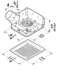 Diagram of Energy Star Ceiling Vent Fan With 110 CFM And 1.0 Sones Quiet Bathroom Exhaust measurements and grille view