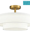 Dope Gold Drum Ceiling Light Fixture, Semi Flush Mount LED Lamp With 15 Inch Brass Drum Shade, 4500K color, mid-century style