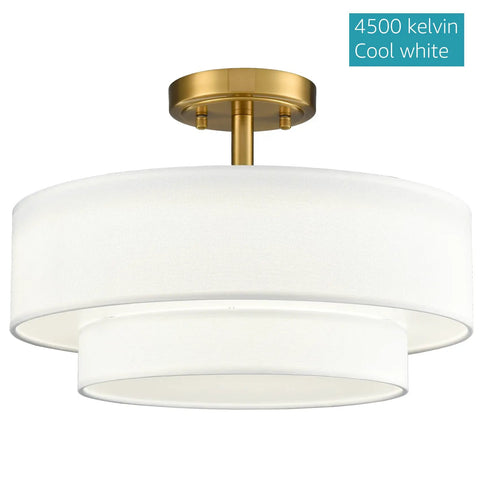 Dope Gold Drum Ceiling Light Fixture, Semi Flush Mount LED Lamp With 15 Inch Brass Drum Shade, 4500K color, mid-century style