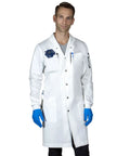 Mens Science Lab Coat White 100 Percent Cotton Long Fit With Snap Closures Cuffs Howie Collar For Chem Nerds Adjustable Belt
