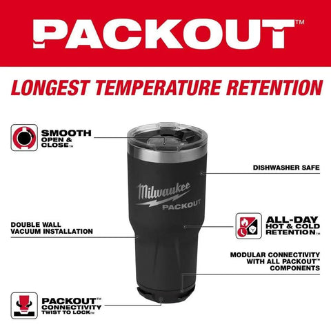 Visual features of Packout Insulated Tumbler 890 Ml Black with two wall vacuum insulation, twist to lock connectivity, dishwasher safe
