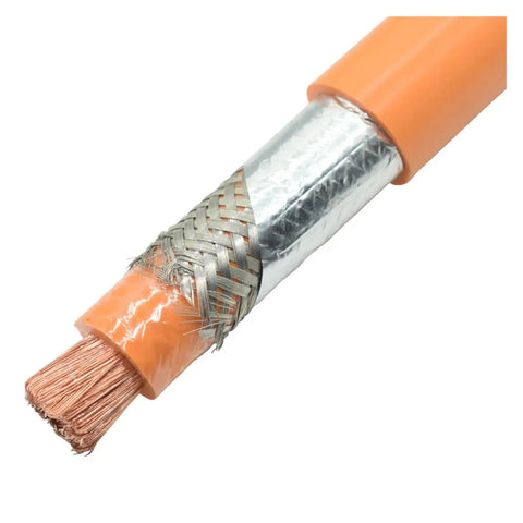 Close-up of Heavy Duty Ev Charging Cable 50 Square Millimeter PVC Insulated Power Wire with shielded battery lines.