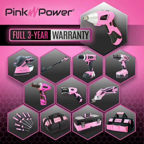 Cordless Screwdriver Kit In Pink With 3.6V Rechargeable Battery, LED Light, Portable Mini Drill, 11 Piece Bit Set, and bags